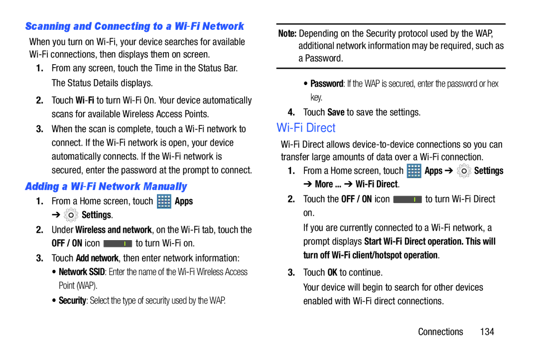 Samsung GT-P7510MAVXAB, GT-P7510UWVXAB user manual Adding a Wi-Fi Network Manually, OFF / on icon, More ... Wi-Fi Direct 