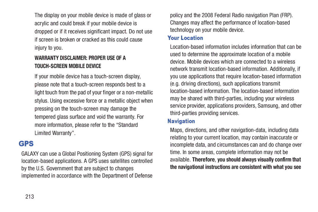 Samsung GT-P7510MAYXAB, GT-P7510UWVXAB, GT-P7510MAVXAB user manual Your Location, 213 