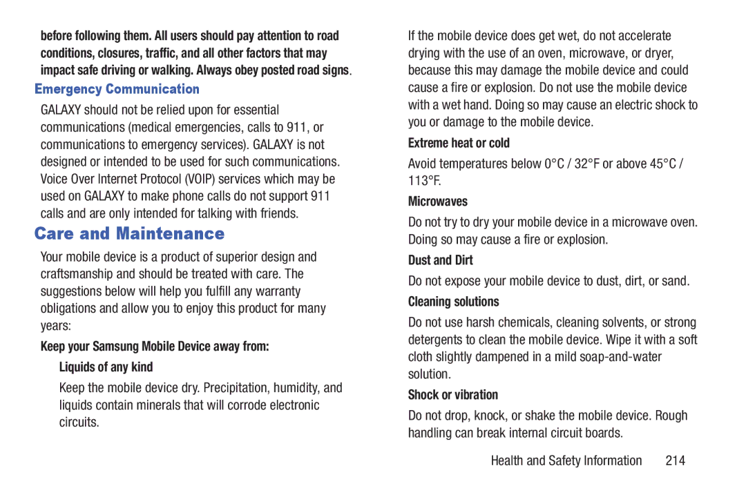 Samsung GT-P7510UWVXAB, GT-P7510MAVXAB, GT-P7510MAYXAB user manual Care and Maintenance, Emergency Communication 