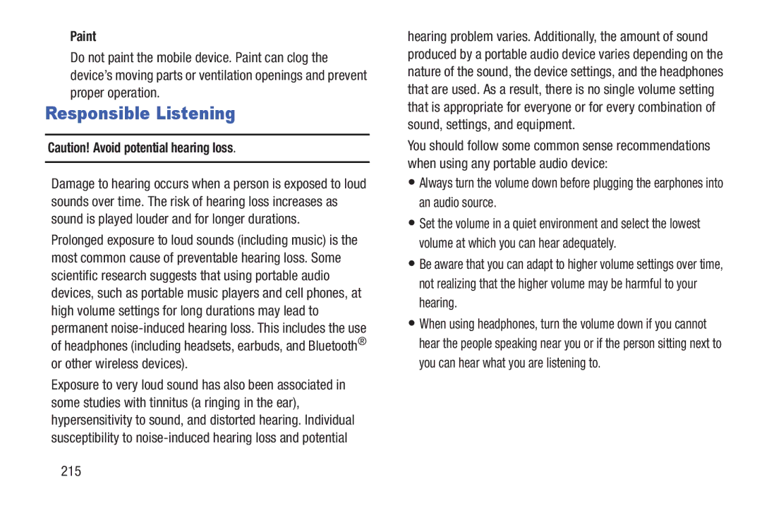 Samsung GT-P7510MAVXAB, GT-P7510UWVXAB, GT-P7510MAYXAB user manual Responsible Listening, Paint, 215 