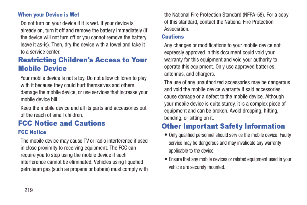 Samsung GT-P7510MAYXAB, GT-P7510UWVXAB Restricting Childrens Access to Your Mobile Device, FCC Notice and Cautions 