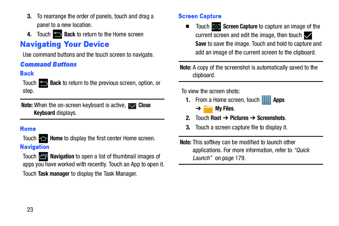 Samsung GT-P7510MAVXAB, GT-P7510UWVXAB, GT-P7510MAYXAB user manual Navigating Your Device, Command Buttons 