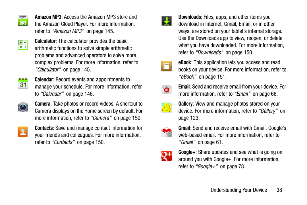 Samsung GT-P7510MAVXAB, GT-P7510UWVXAB, GT-P7510MAYXAB user manual Understanding Your Device 