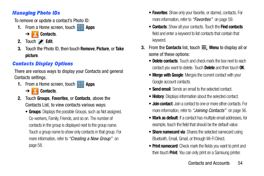 Samsung GT-P7510MAYXAB, GT-P7510UWVXAB, GT-P7510MAVXAB user manual Managing Photo IDs, Contacts Display Options 
