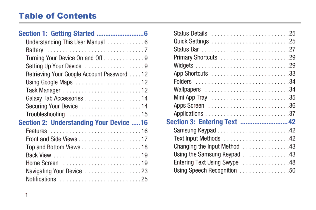 Samsung GT-P7510UWVXAB, GT-P7510MAVXAB, GT-P7510MAYXAB user manual Table of Contents 