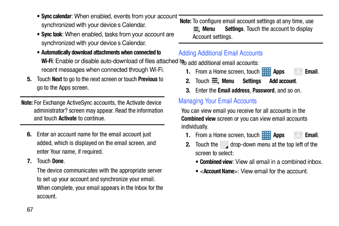 Samsung GT-P7510UWVXAB, GT-P7510MAVXAB Adding Additional Email Accounts, Managing Your Email Accounts, Individually 