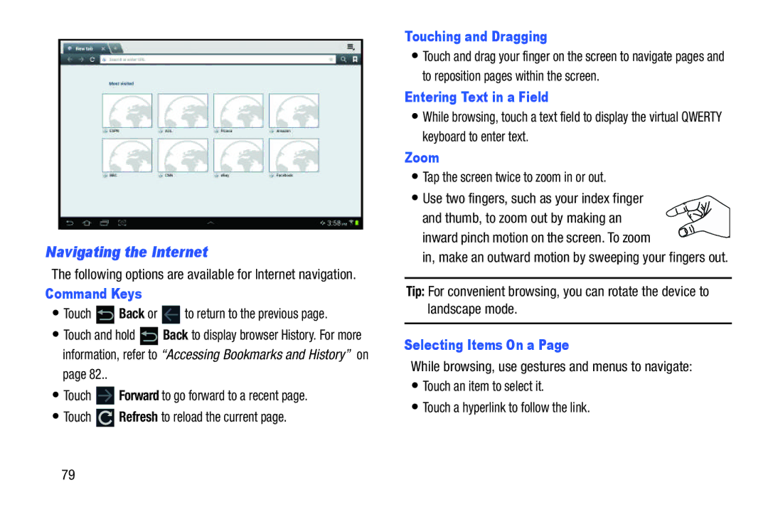 Samsung GT-P7510UWVXAB, GT-P7510MAVXAB, GT-P7510MAYXAB user manual Navigating the Internet 