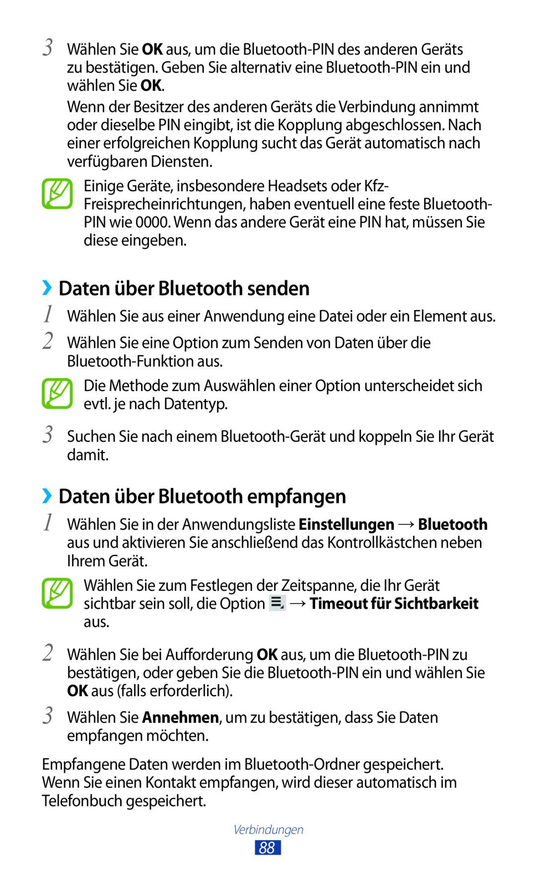 Samsung GT-P7511FKDDBT, GT-P7511UWEDBT, GT-P7511UWDDBT manual ››Daten über Bluetooth senden, ››Daten über Bluetooth empfangen 