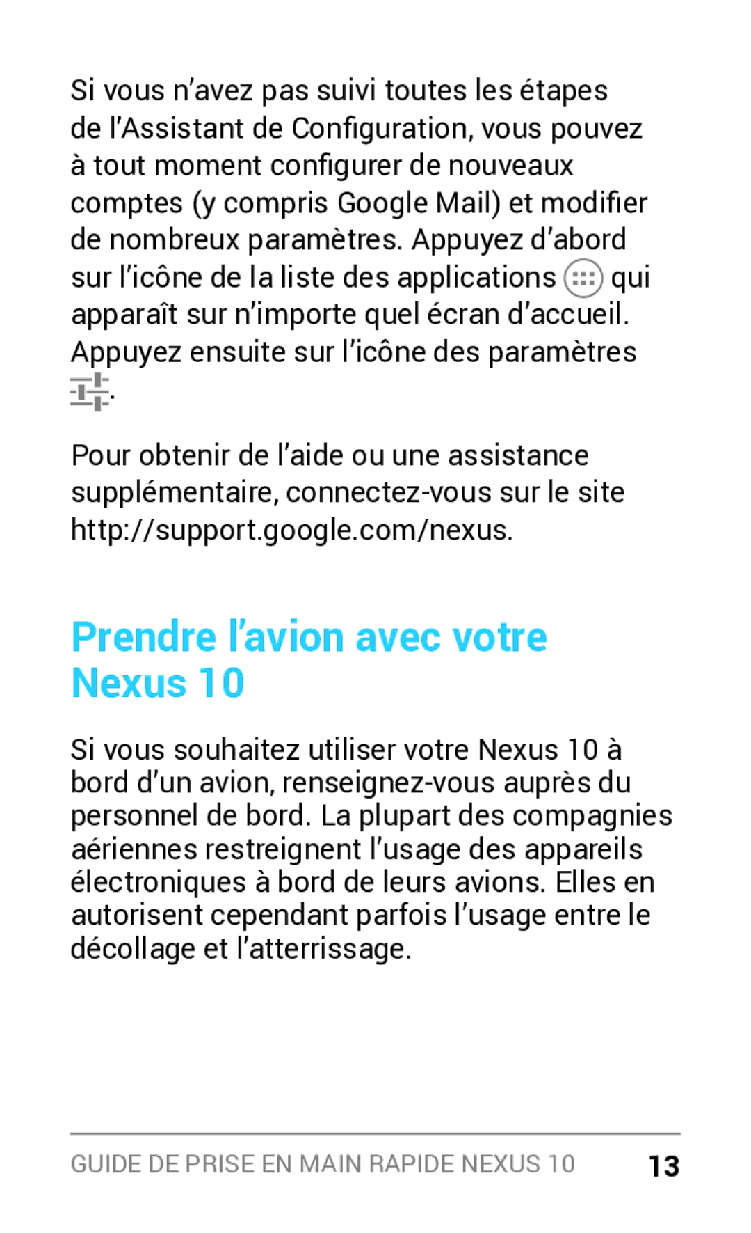 Samsung GT-P8110HAAXEF, GT-P8110HAEXEF manual Prendre l’avion avec votre Nexus 