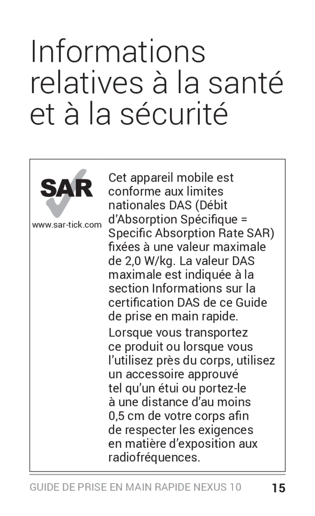 Samsung GT-P8110HAAXEF, GT-P8110HAEXEF manual Informations relatives à la santé et à la sécurité 