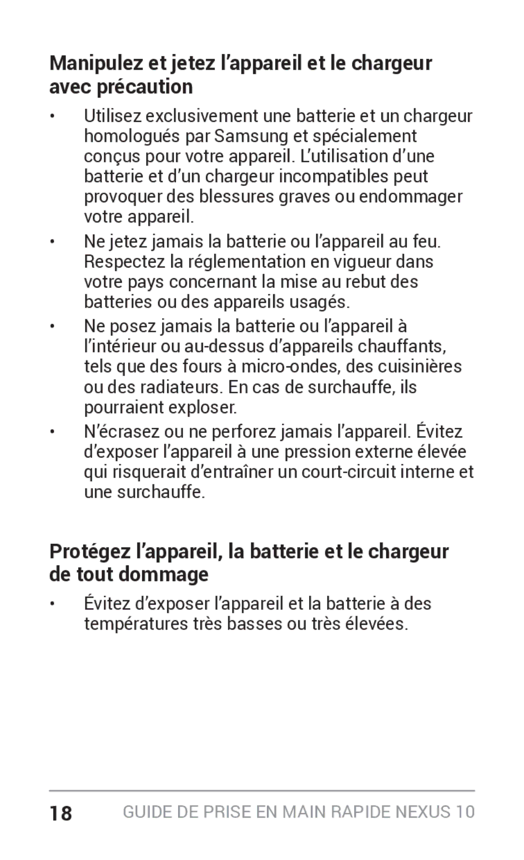 Samsung GT-P8110HAEXEF, GT-P8110HAAXEF manual Manipulez et jetez l’appareil et le chargeur avec précaution 