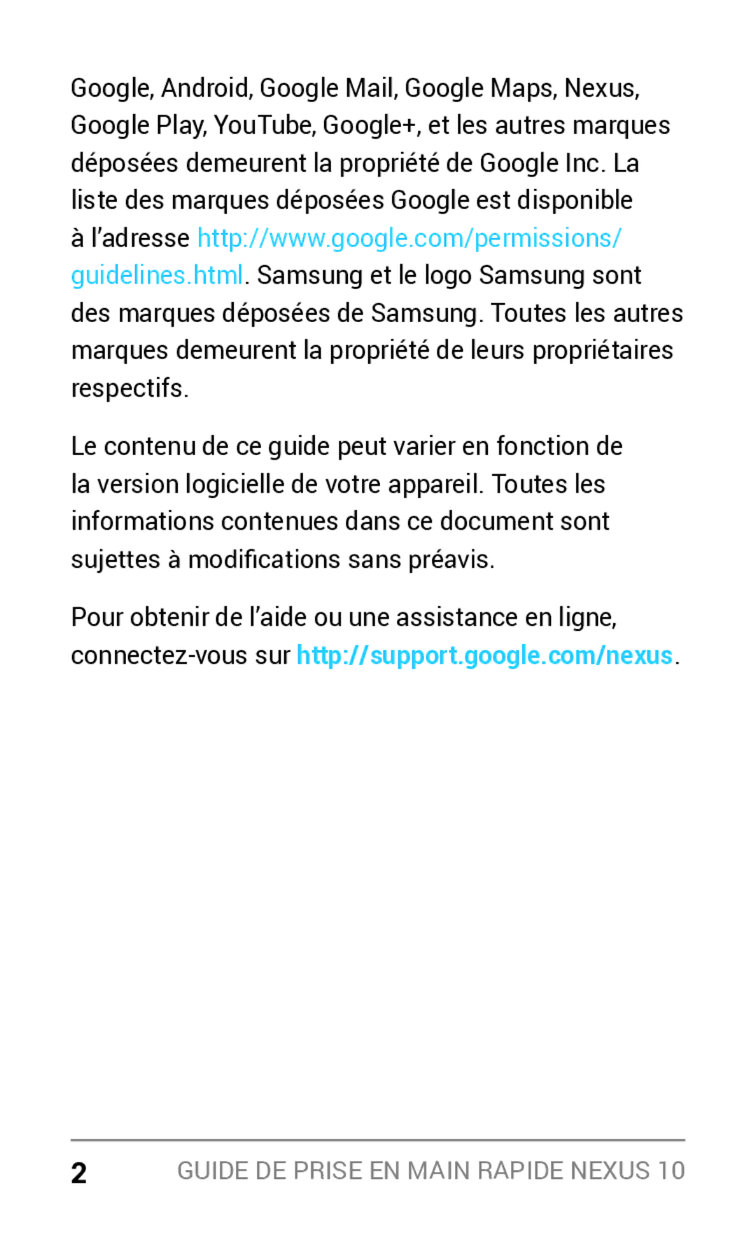 Samsung GT-P8110HAEXEF, GT-P8110HAAXEF manual Guide de prise en main rapide Nexus 