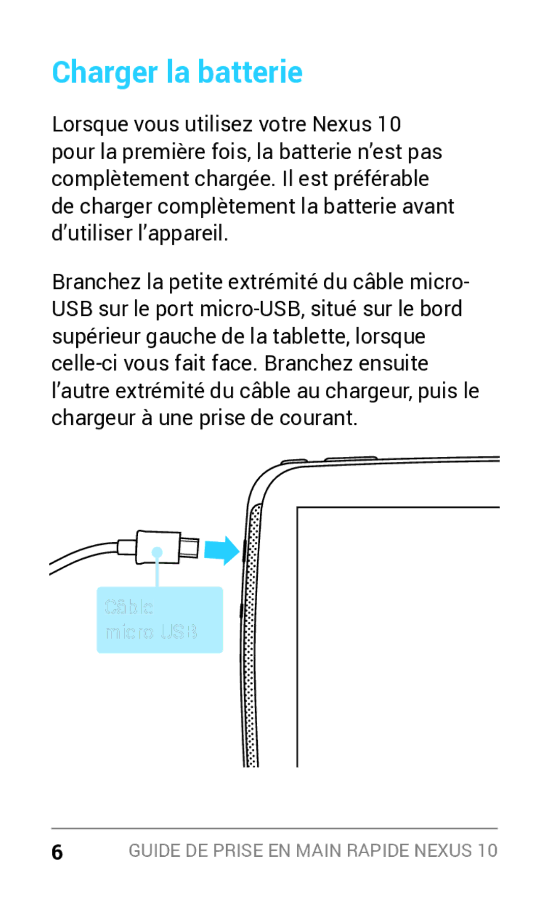 Samsung GT-P8110HAEXEF, GT-P8110HAAXEF manual Charger la batterie, Câble micro-USB 