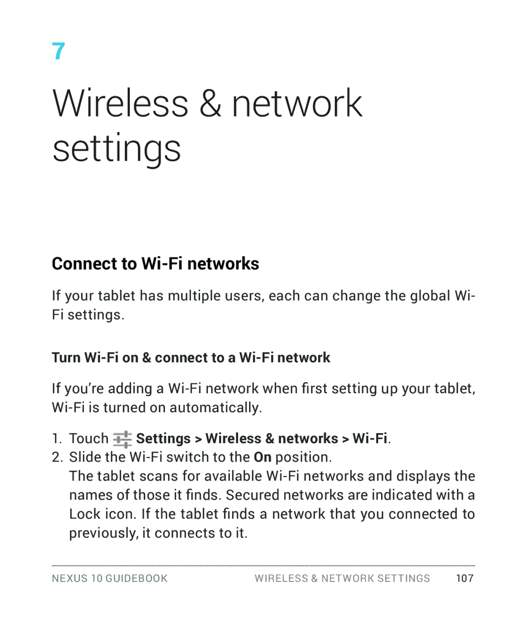 Samsung GT-P8110HAVXAR manual Connect to Wi-Fi networks, Turn Wi-Fi on & connect to a Wi-Fi network 