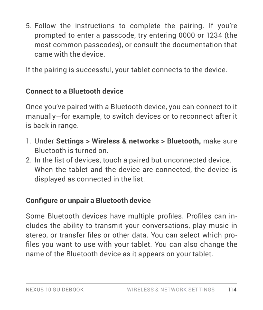 Samsung GT-P8110HAVXAR manual Connect to a Bluetooth device, Configure or unpair a Bluetooth device 