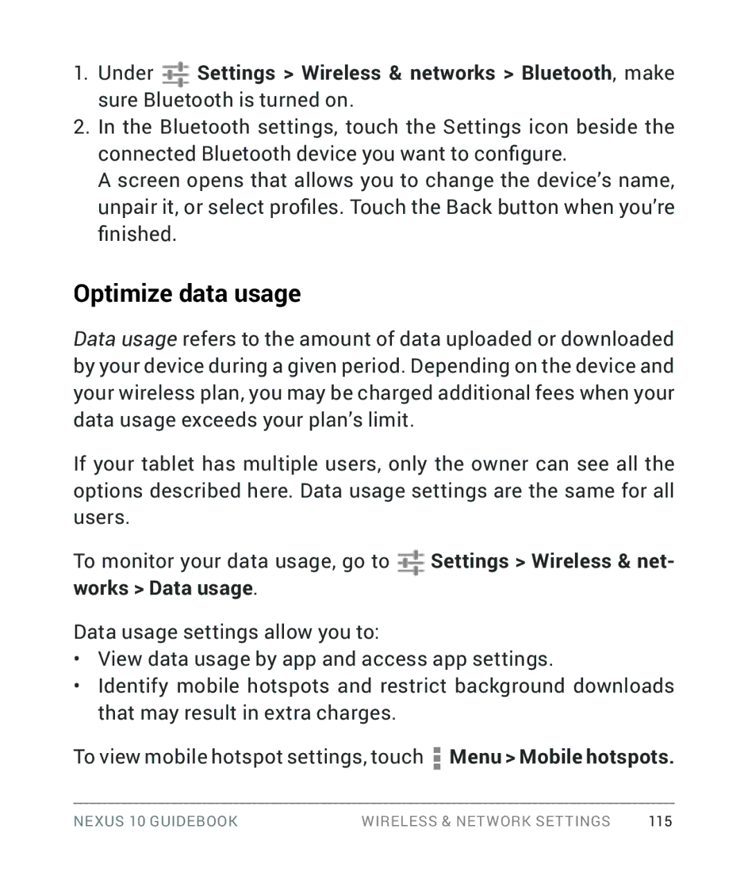 Samsung GT-P8110HAVXAR manual Optimize data usage, Works Data usage 