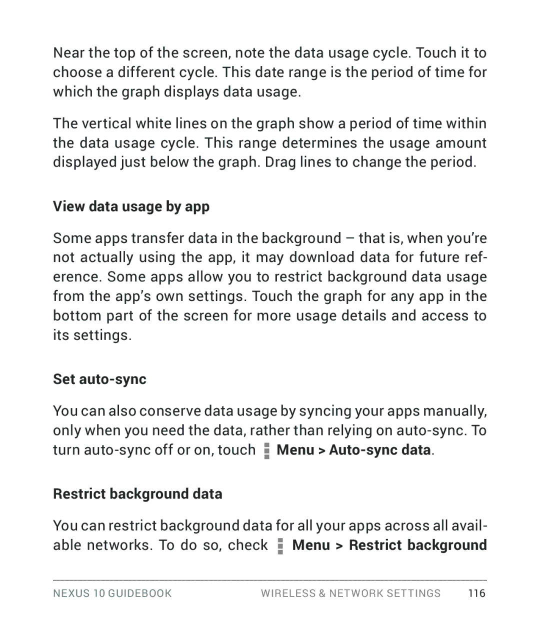 Samsung GT-P8110HAVXAR manual View data usage by app, Set auto-sync, Restrict background data 