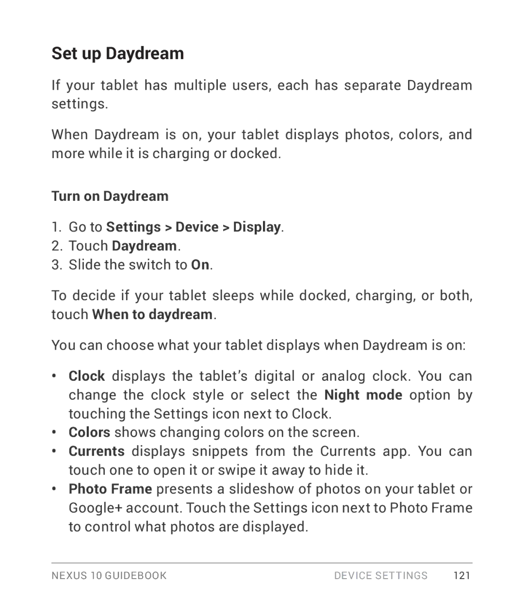 Samsung GT-P8110HAVXAR manual Set up Daydream 