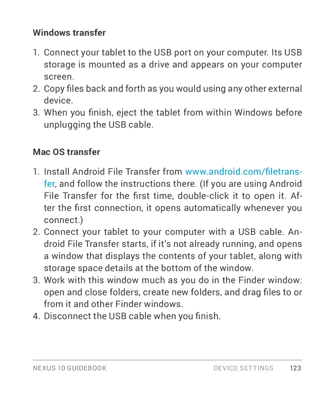 Samsung GT-P8110HAVXAR manual Windows transfer, Mac OS transfer 