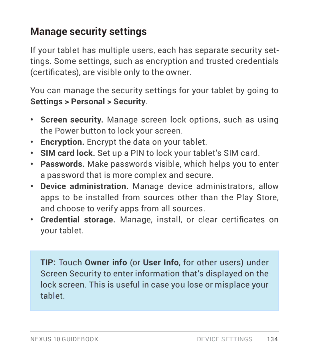 Samsung GT-P8110HAVXAR manual Manage security settings 