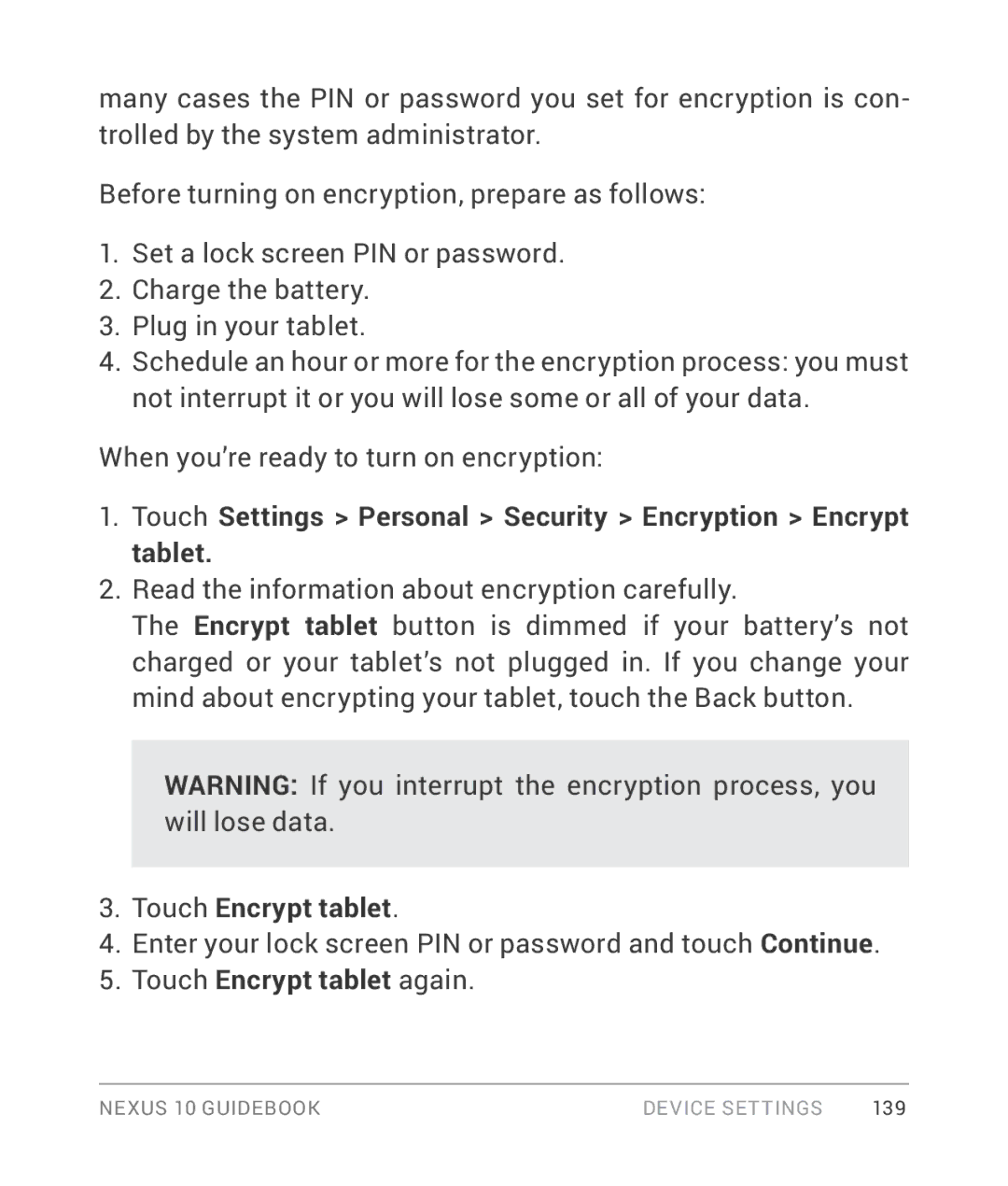 Samsung GT-P8110HAVXAR manual Touch Settings Personal Security Encryption Encrypt tablet, Touch Encrypt tablet 