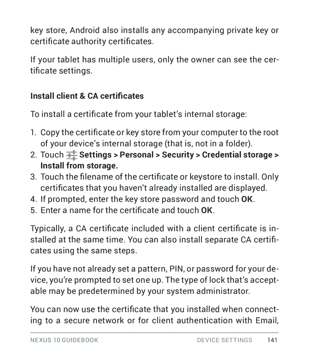 Samsung GT-P8110HAVXAR manual Install client & CA certificates 