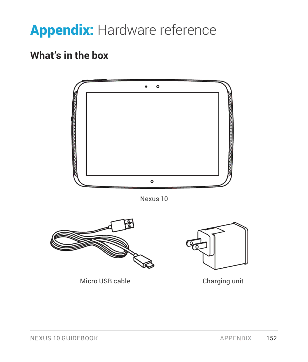 Samsung GT-P8110HAVXAR manual Appendix Hardware reference, What’s in the box 