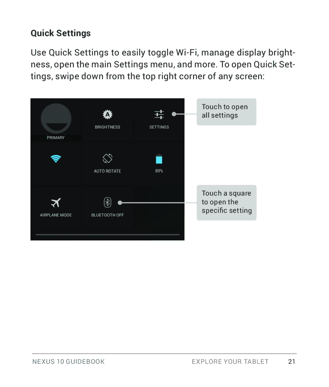 Samsung GT-P8110HAVXAR manual Quick Settings 