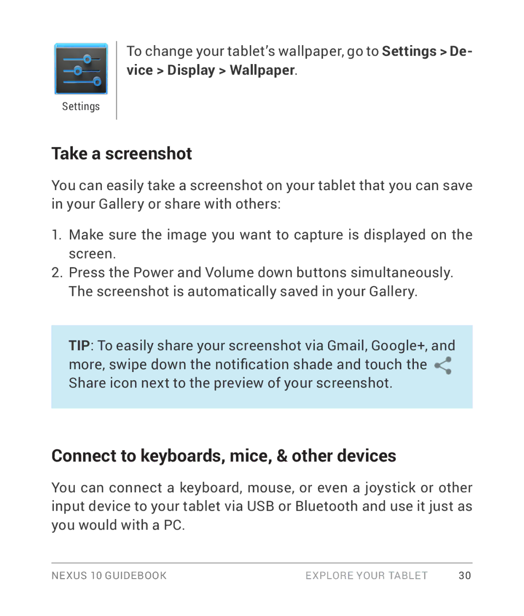 Samsung GT-P8110HAVXAR manual Take a screenshot, Connect to keyboards, mice, & other devices 