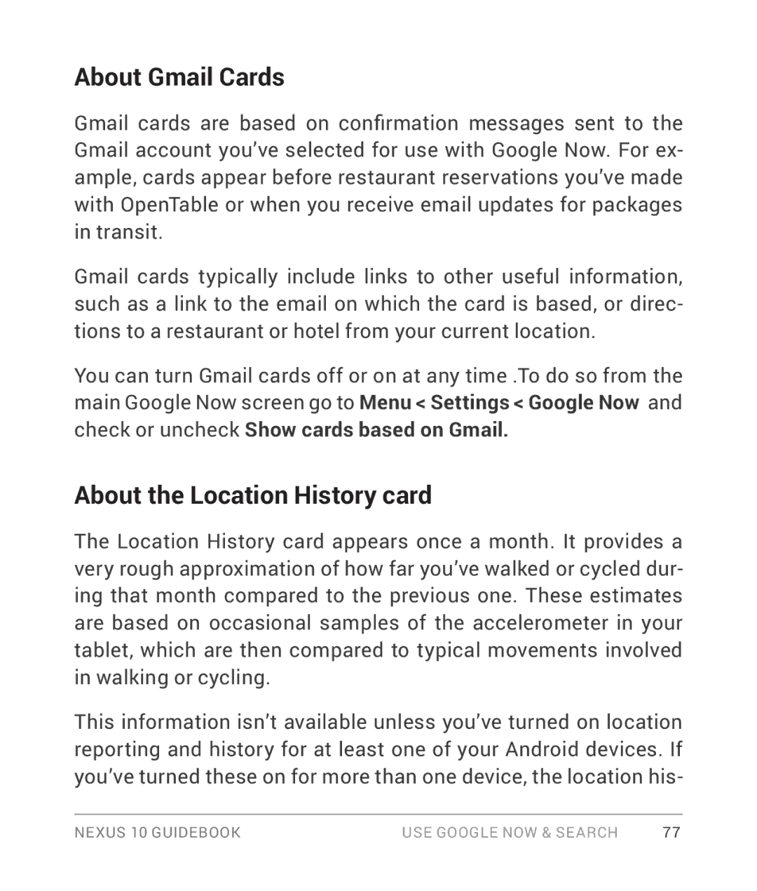 Samsung GT-P8110HAVXAR manual About Gmail Cards, About the Location History card 