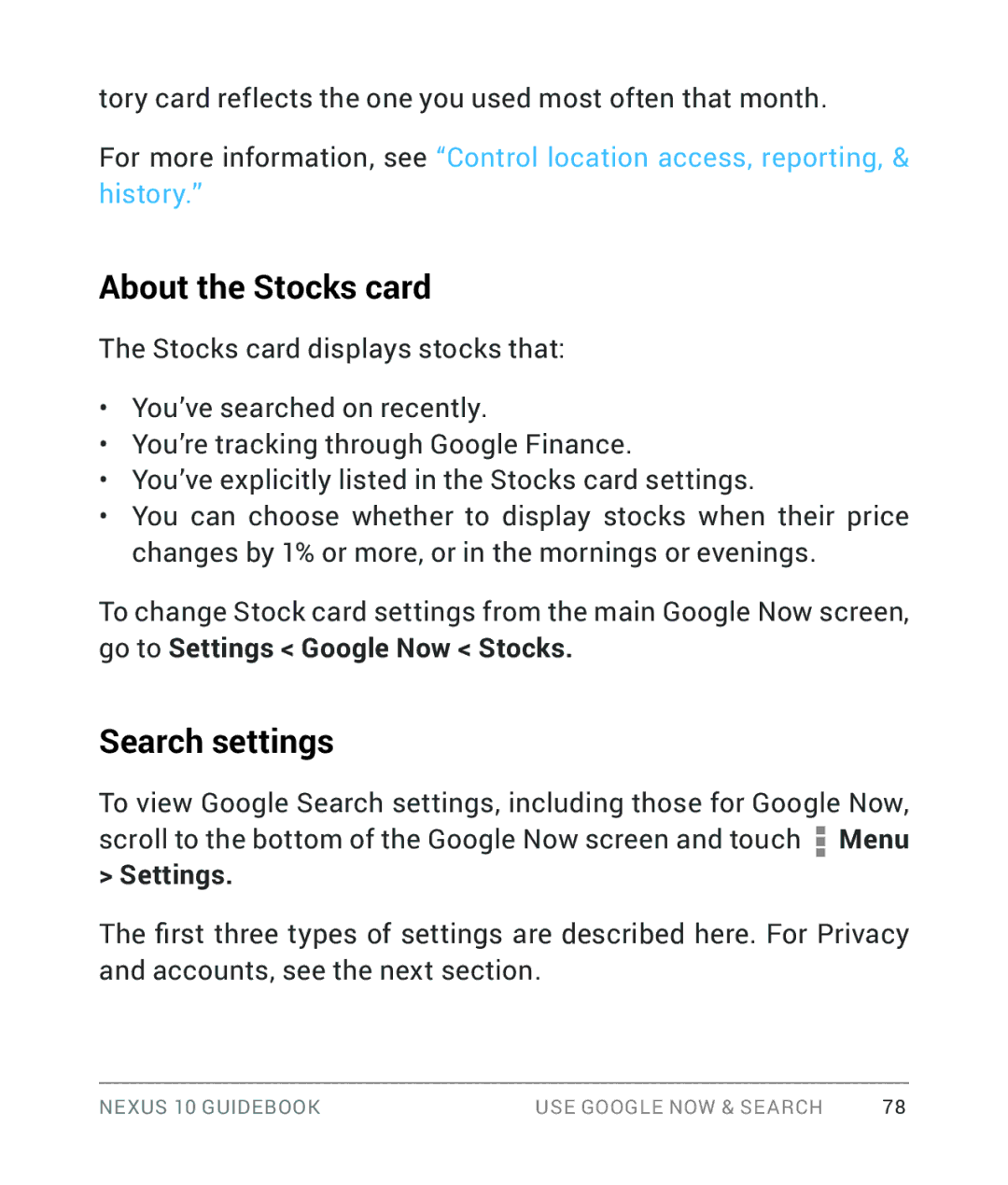 Samsung GT-P8110HAVXAR manual About the Stocks card, Search settings 