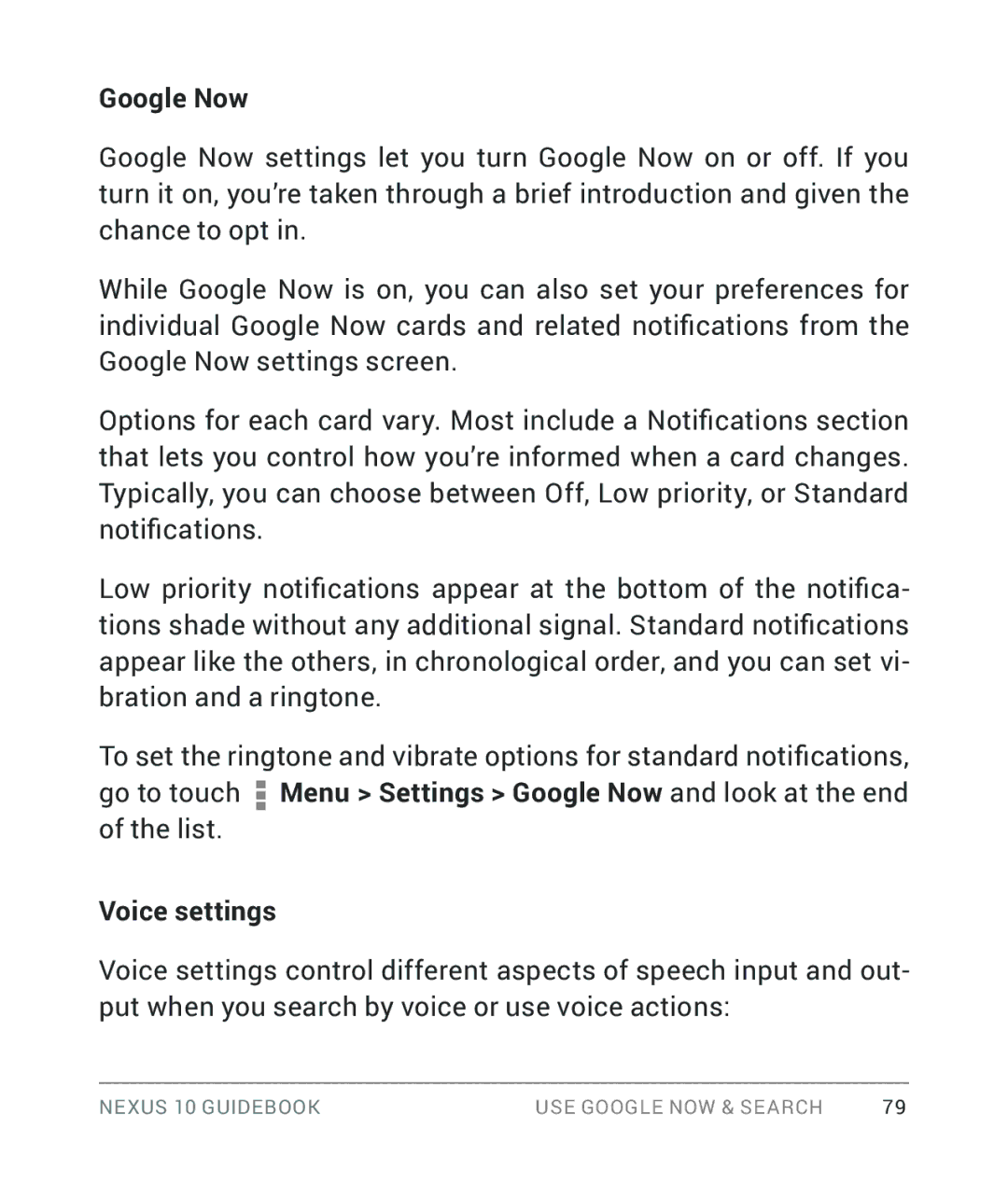 Samsung GT-P8110HAVXAR manual Google Now, Voice settings 