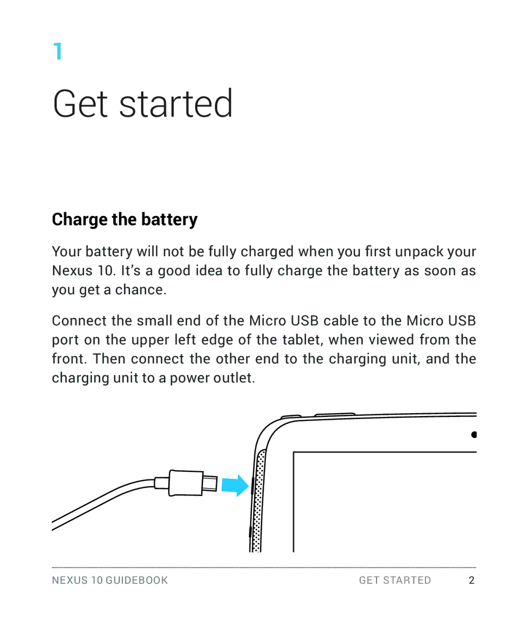 Samsung GT-P8110HAVXAR manual Get started, Charge the battery 