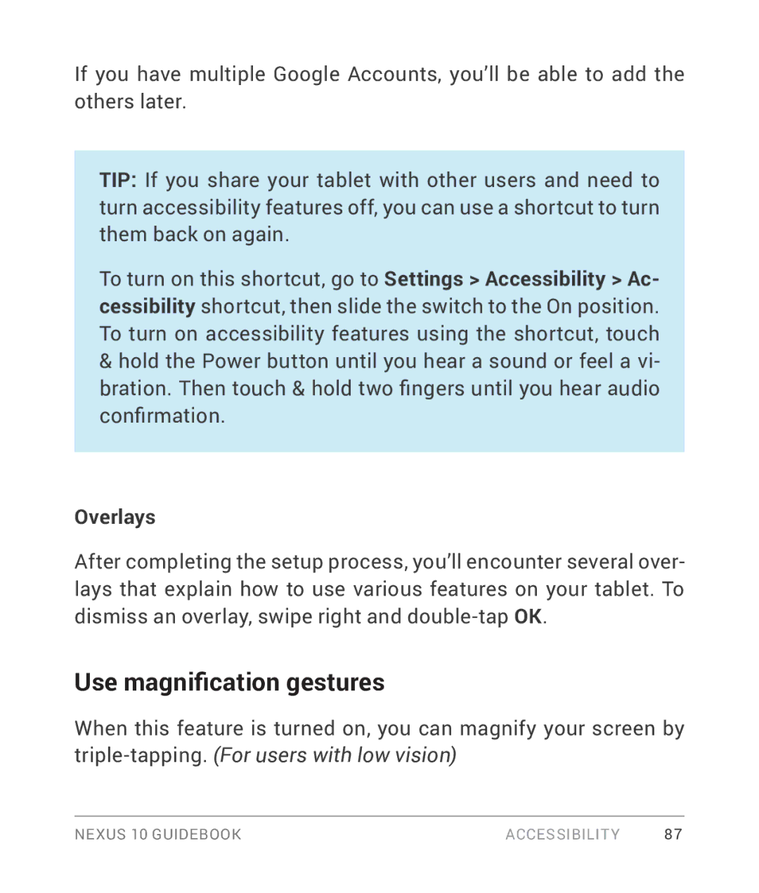 Samsung GT-P8110HAVXAR manual Use magnification gestures, Overlays 