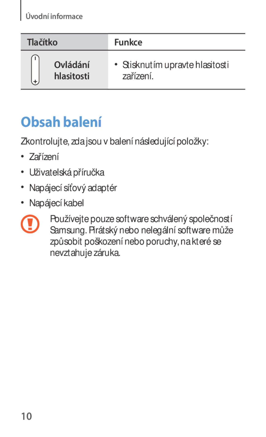 Samsung GT-P8510MSAETL, GT-P8510MSAATO, GT-P8510MSAORX, GT-P8510MSAAUT manual Obsah balení 