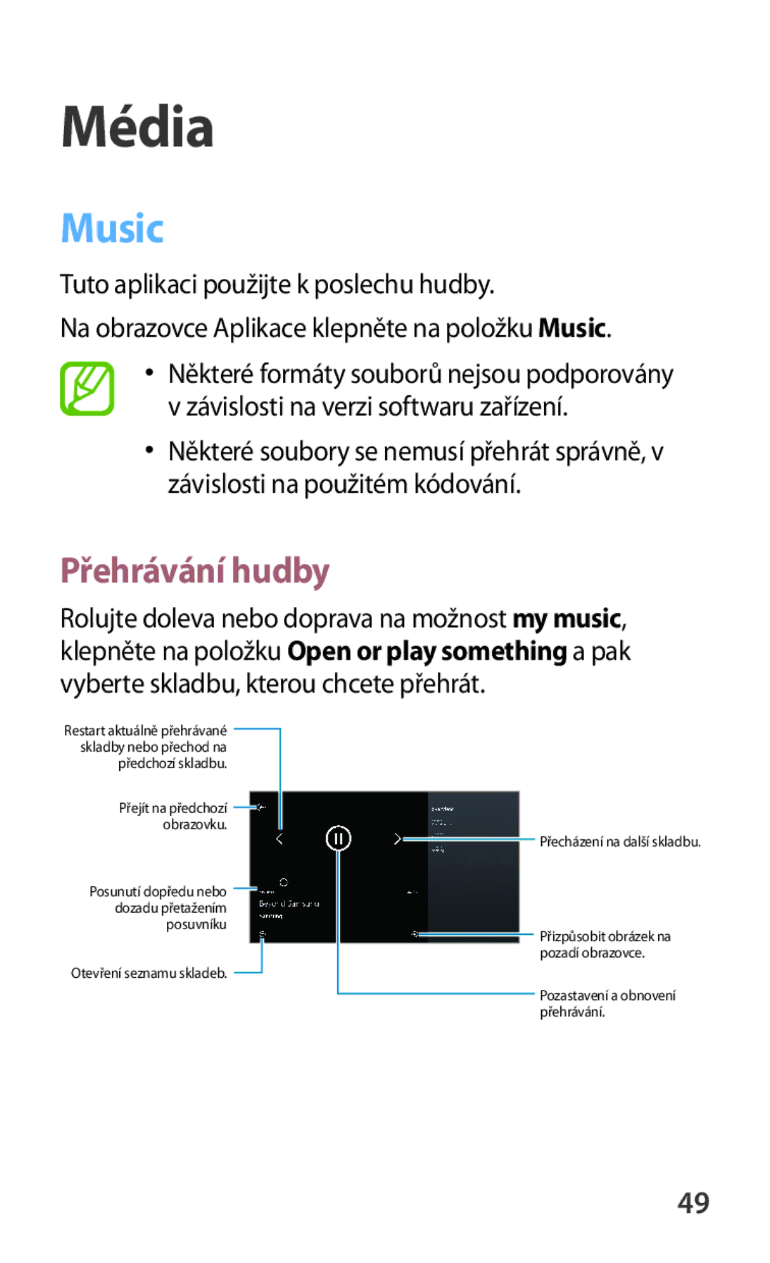 Samsung GT-P8510MSAORX, GT-P8510MSAATO, GT-P8510MSAETL, GT-P8510MSAAUT manual Média, Music, Přehrávání hudby 