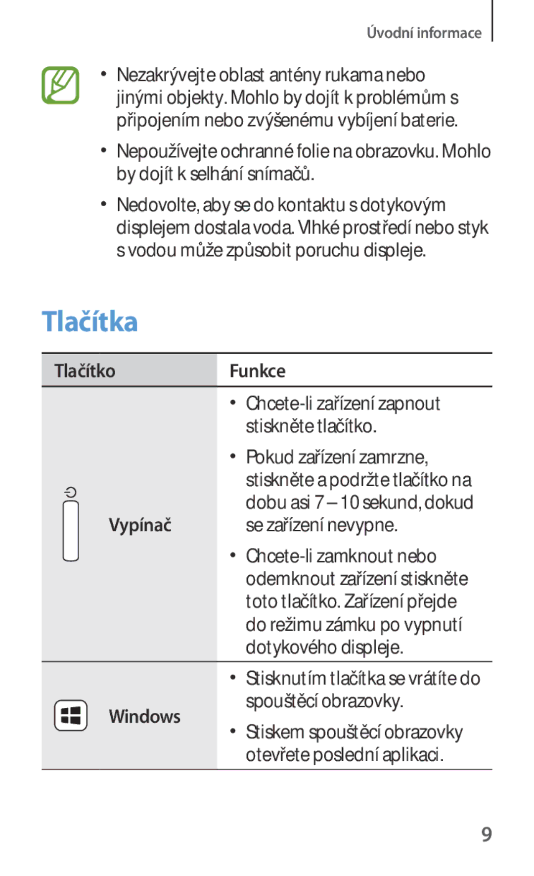 Samsung GT-P8510MSAORX, GT-P8510MSAATO, GT-P8510MSAETL, GT-P8510MSAAUT manual Tlačítka, Tlačítko Funkce 