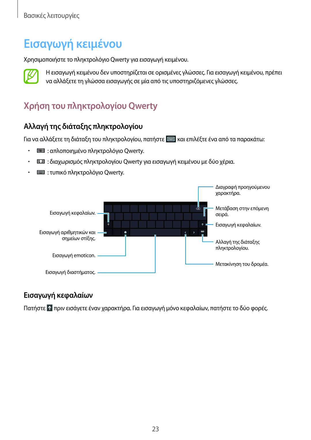 Samsung GT-P8510MSAEUR manual Εισαγωγή κειμένου, Χρήση του πληκτρολογίου Qwerty, Αλλαγή της διάταξης πληκτρολογίου 