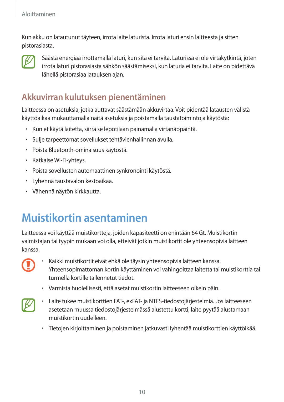 Samsung GT-P8510MSANEE, GT-P8510MSENEE manual Muistikortin asentaminen, Akkuvirran kulutuksen pienentäminen 