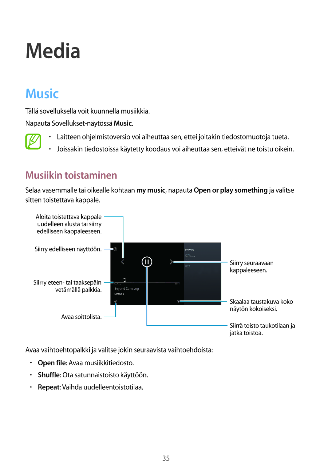 Samsung GT-P8510MSENEE, GT-P8510MSANEE manual Media, Music, Musiikin toistaminen 