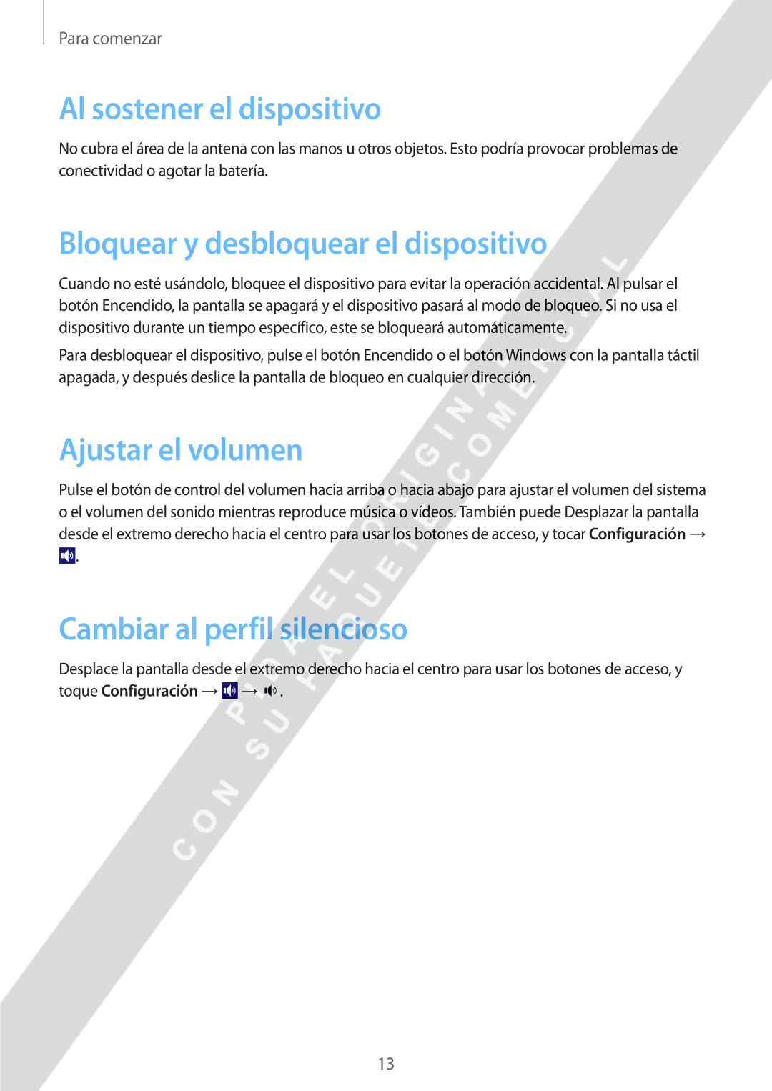 Samsung GT-P8510MSAPHE manual Al sostener el dispositivo, Bloquear y desbloquear el dispositivo, Ajustar el volumen 