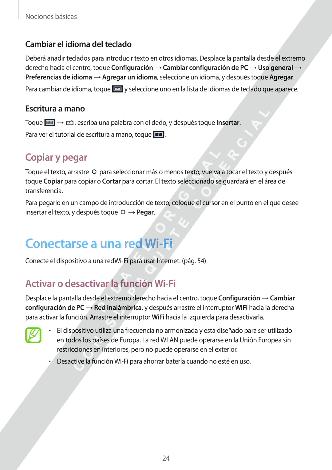 Samsung GT-P8510MSAPHE Conectarse a una red Wi-Fi, Copiar y pegar, Activar o desactivar la función Wi-Fi, Escritura a mano 