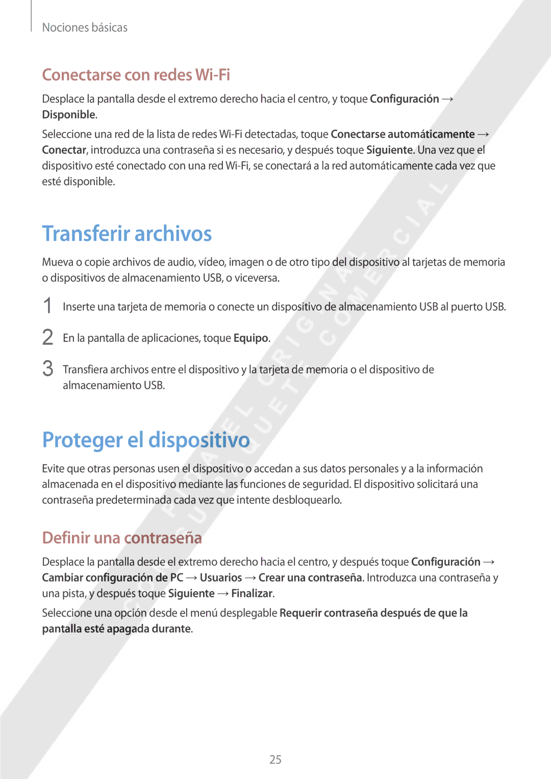 Samsung GT-P8510MSAPHE Transferir archivos, Proteger el dispositivo, Conectarse con redes Wi-Fi, Definir una contraseña 