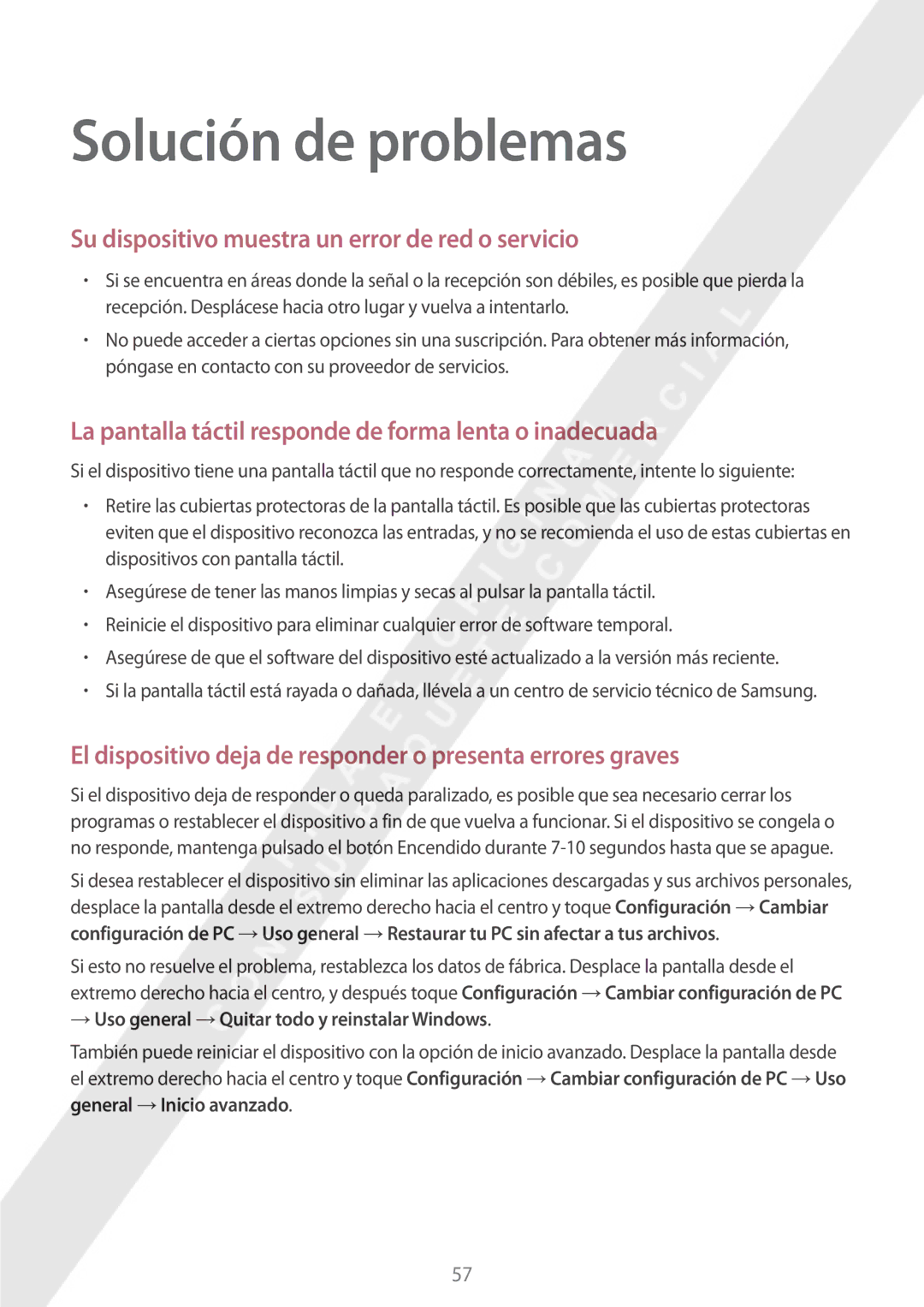 Samsung GT-P8510MSAPHE manual Solución de problemas, Su dispositivo muestra un error de red o servicio 