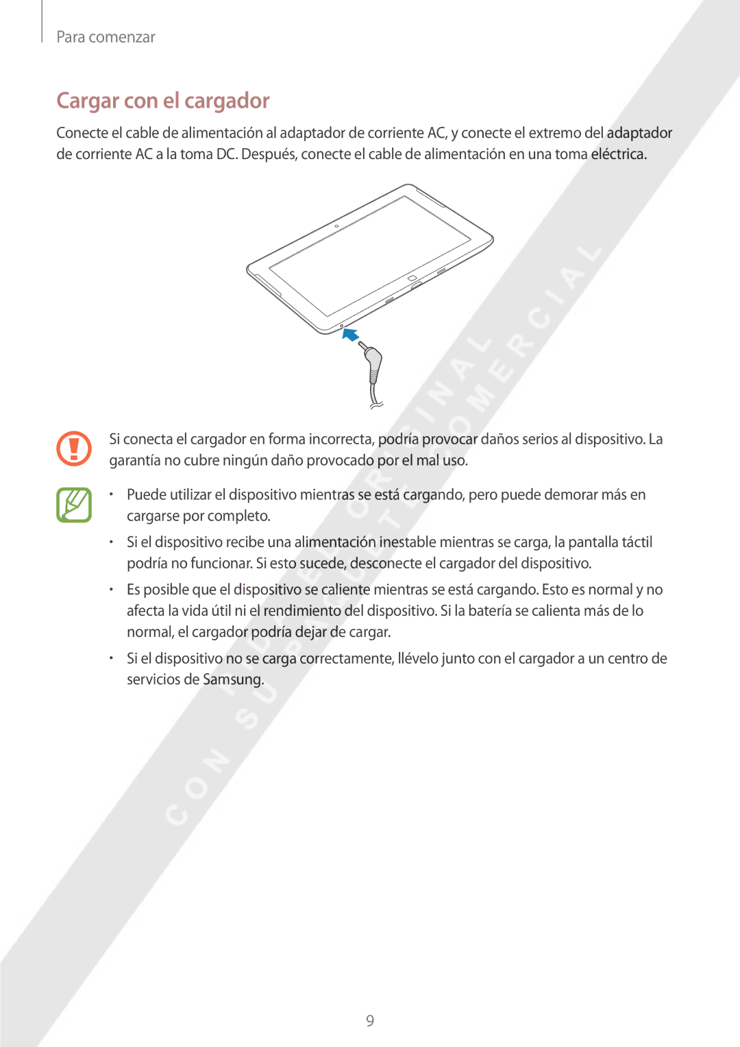 Samsung GT-P8510MSAPHE manual Cargar con el cargador 