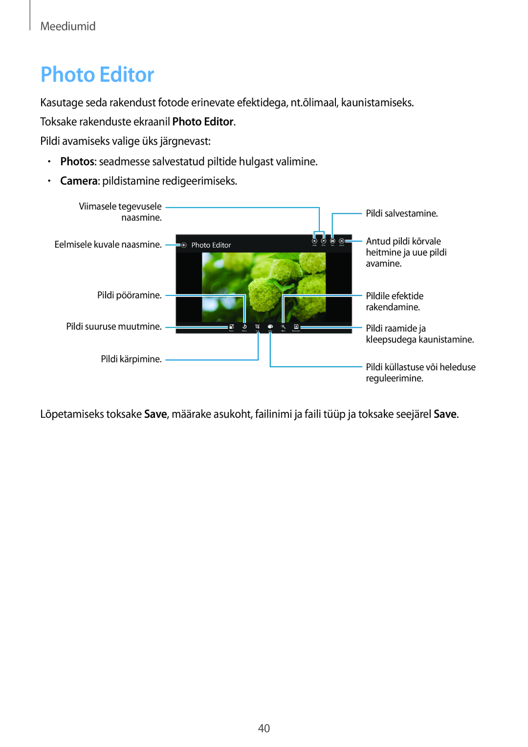 Samsung GT-P8510MSASEB manual Photo Editor 