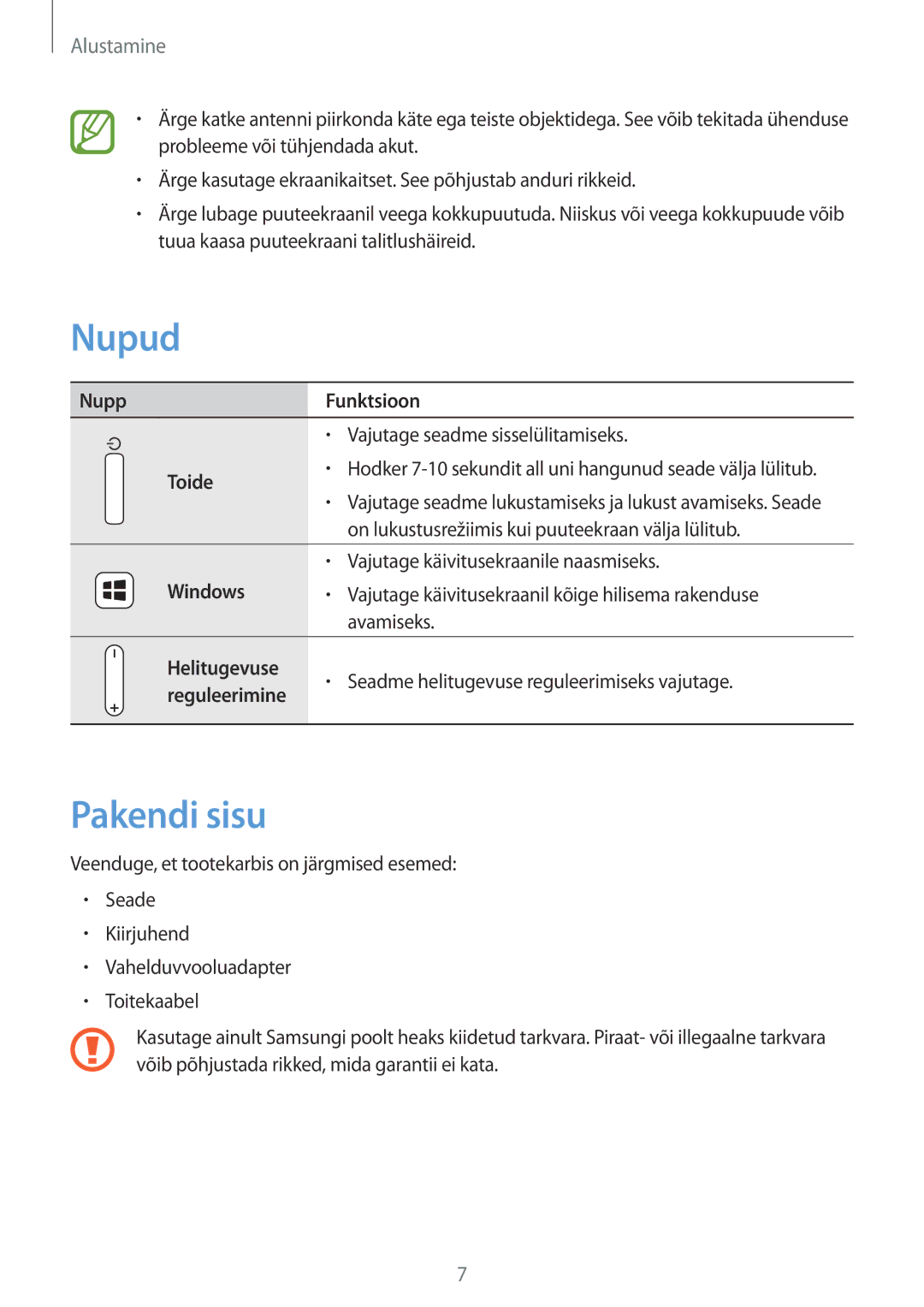 Samsung GT-P8510MSASEB manual Nupud, Pakendi sisu 