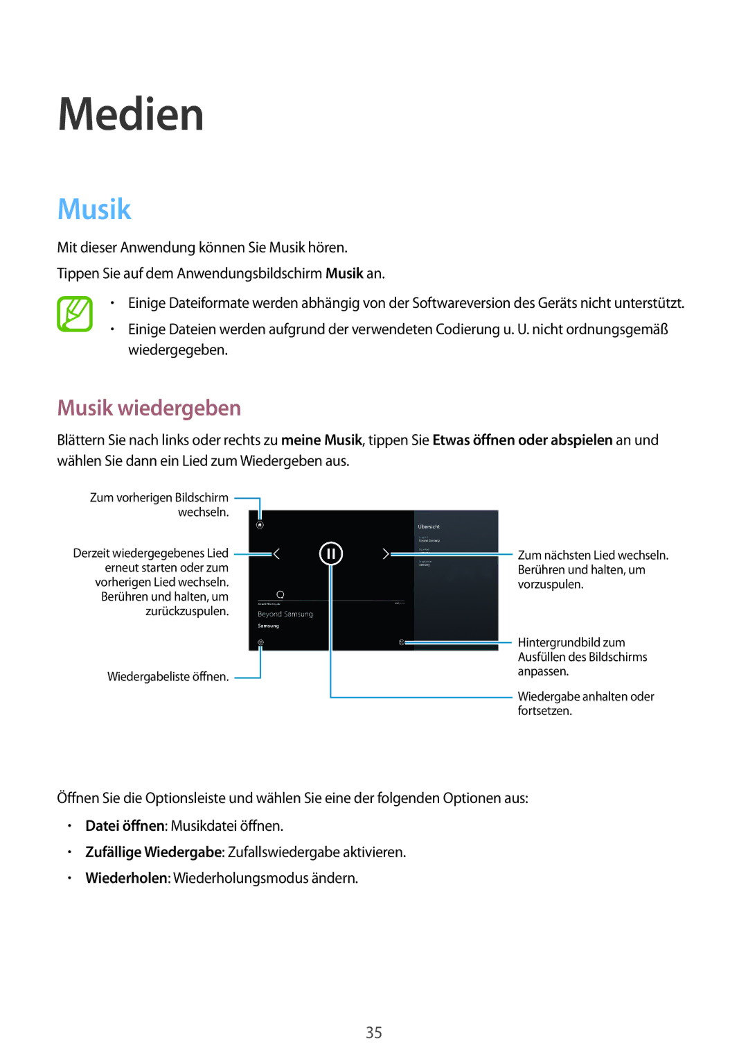 Samsung GT-P8510MSAATO, GT-P8510MSATPH, GT-P8510MSADBT manual Medien, Musik wiedergeben 