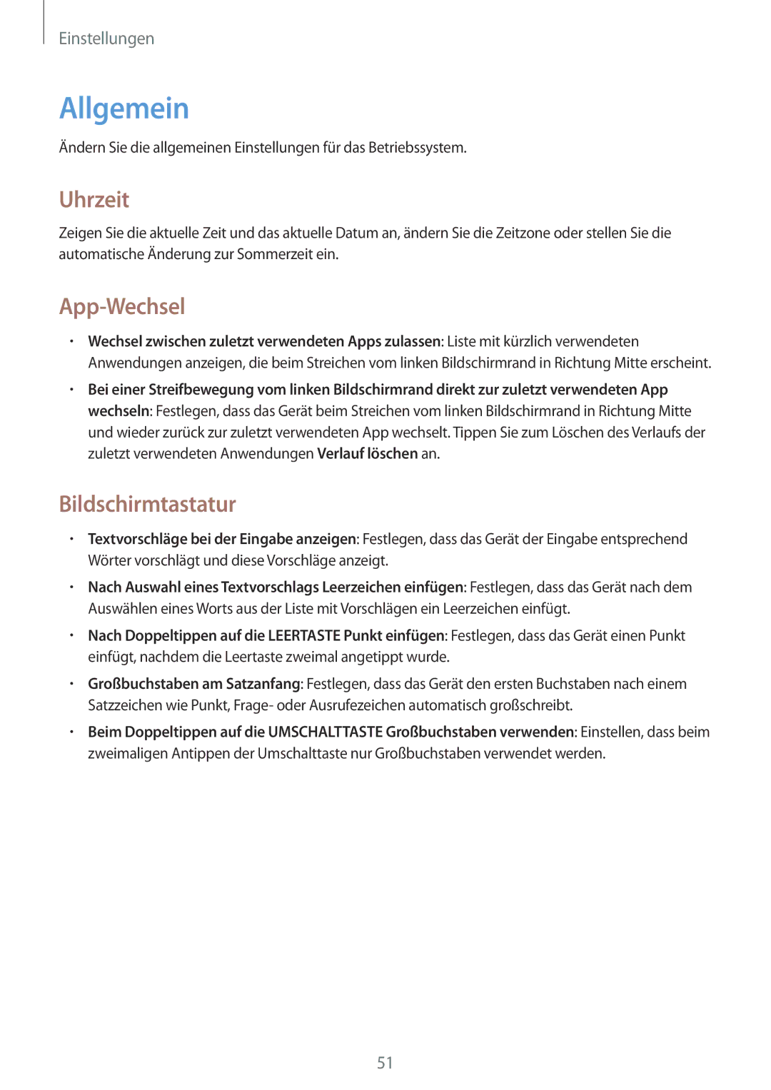 Samsung GT-P8510MSATPH, GT-P8510MSADBT, GT-P8510MSAATO manual Allgemein, Uhrzeit, App-Wechsel, Bildschirmtastatur 