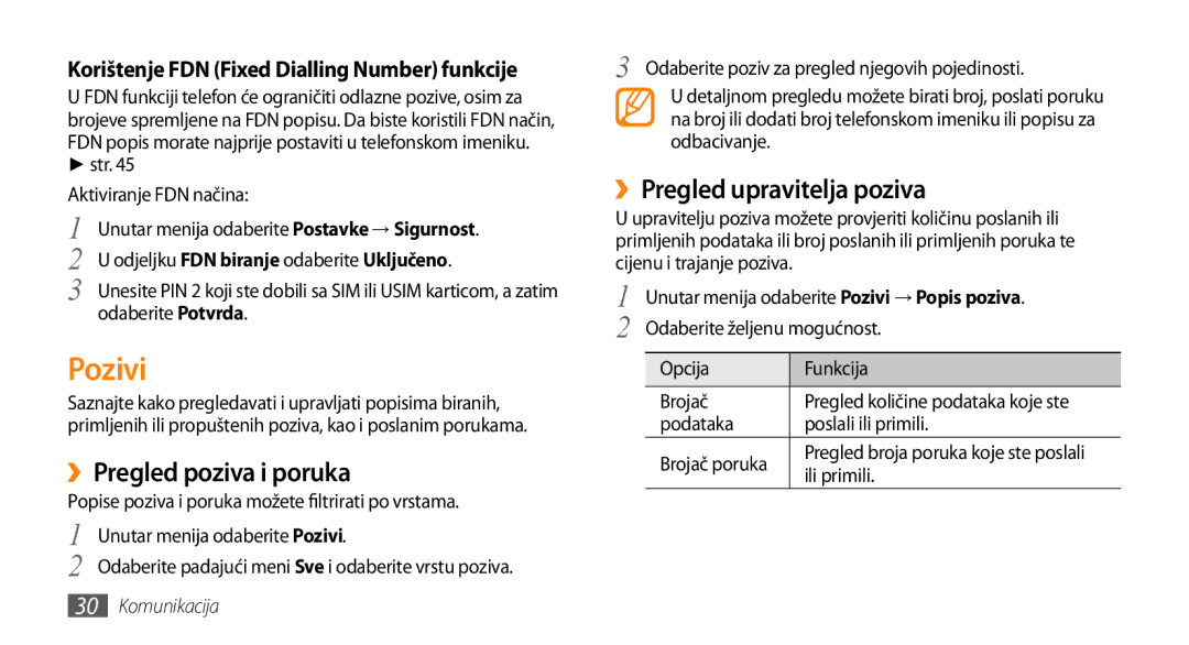 Samsung GT-S3370DIACRG, GT-S3370CWATWO, GT-S3370HSATWO manual Pozivi, ››Pregled poziva i poruka, ››Pregled upravitelja poziva 